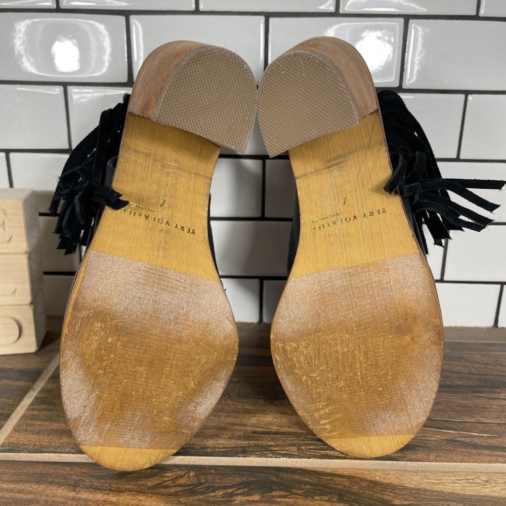 Very Volatile Poca Womens Size 7 Shoes Black Peep Toe Leather Fringe Ankle Boot - Picture 7 of 12